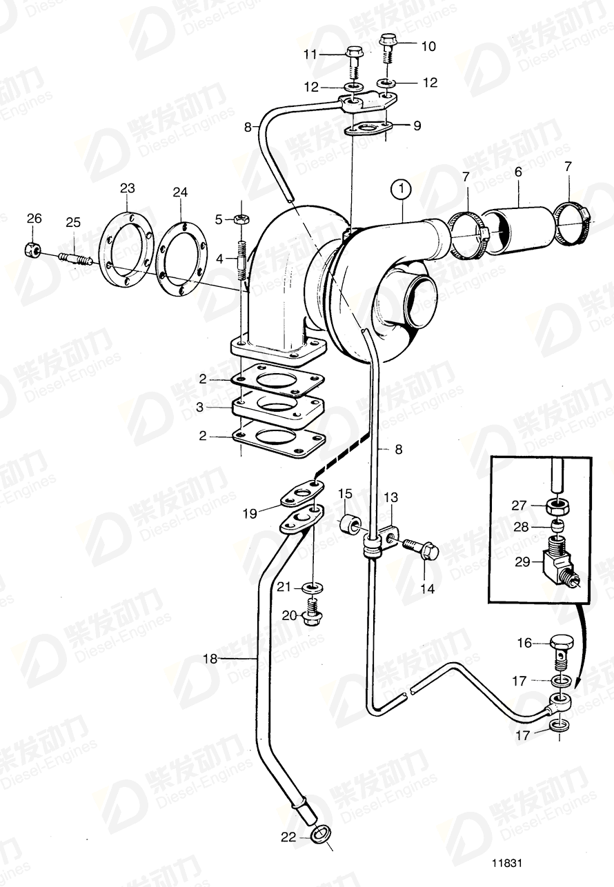 volvo penta Oil pressure pipe 3825897 Drawing volvo penta Oil pressure pipe 3825897 Drawing